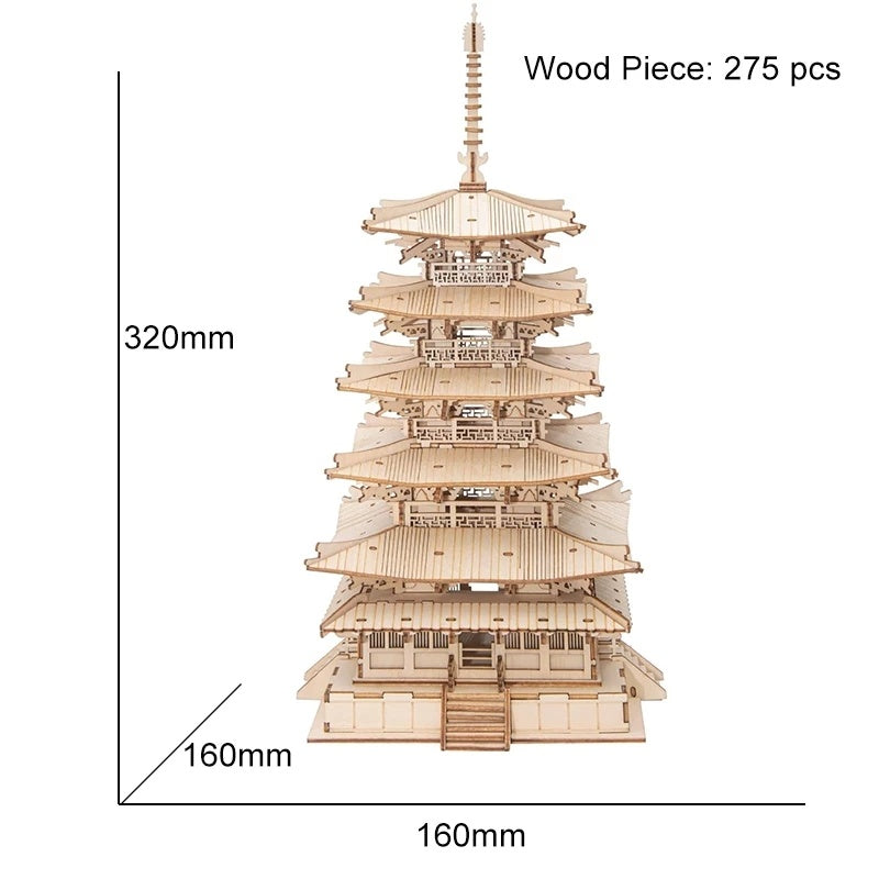 CraftAura DIY Five-storied Pagoda 3D Wooden Puzzle TGN02