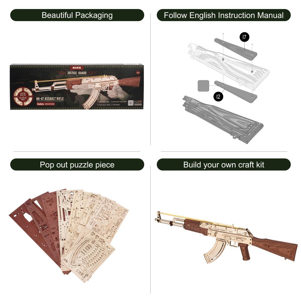 CraftAura AK-47 Assault Rifle Toy Gun 3D Wooden Puzzle LQ901