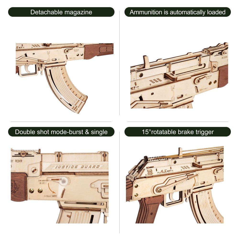 CraftAura AK-47 Assault Rifle Toy Gun 3D Wooden Puzzle LQ901