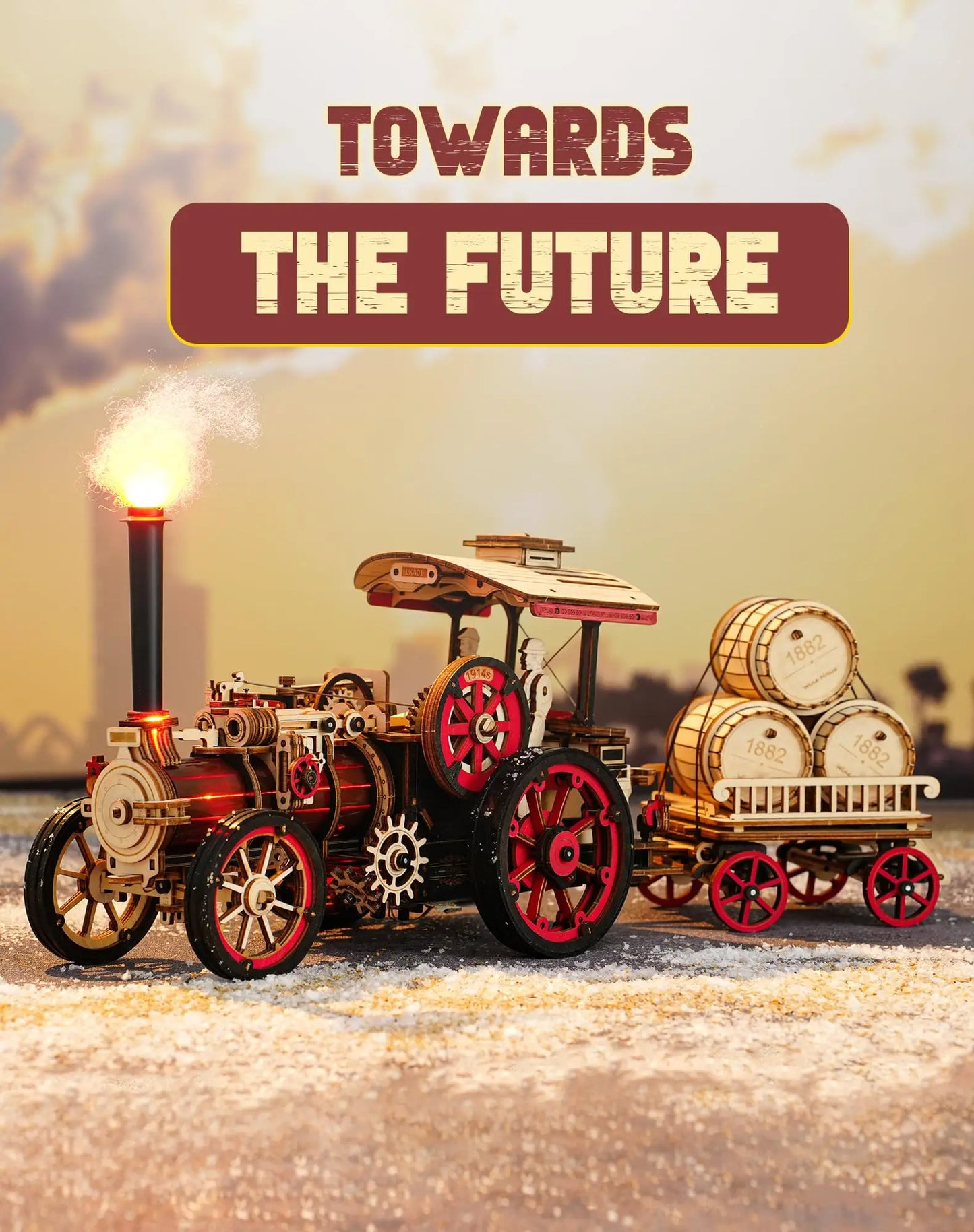 CraftAura Steam Engine Mechanical 3D Wooden Puzzle LKA01 (Battery powered)