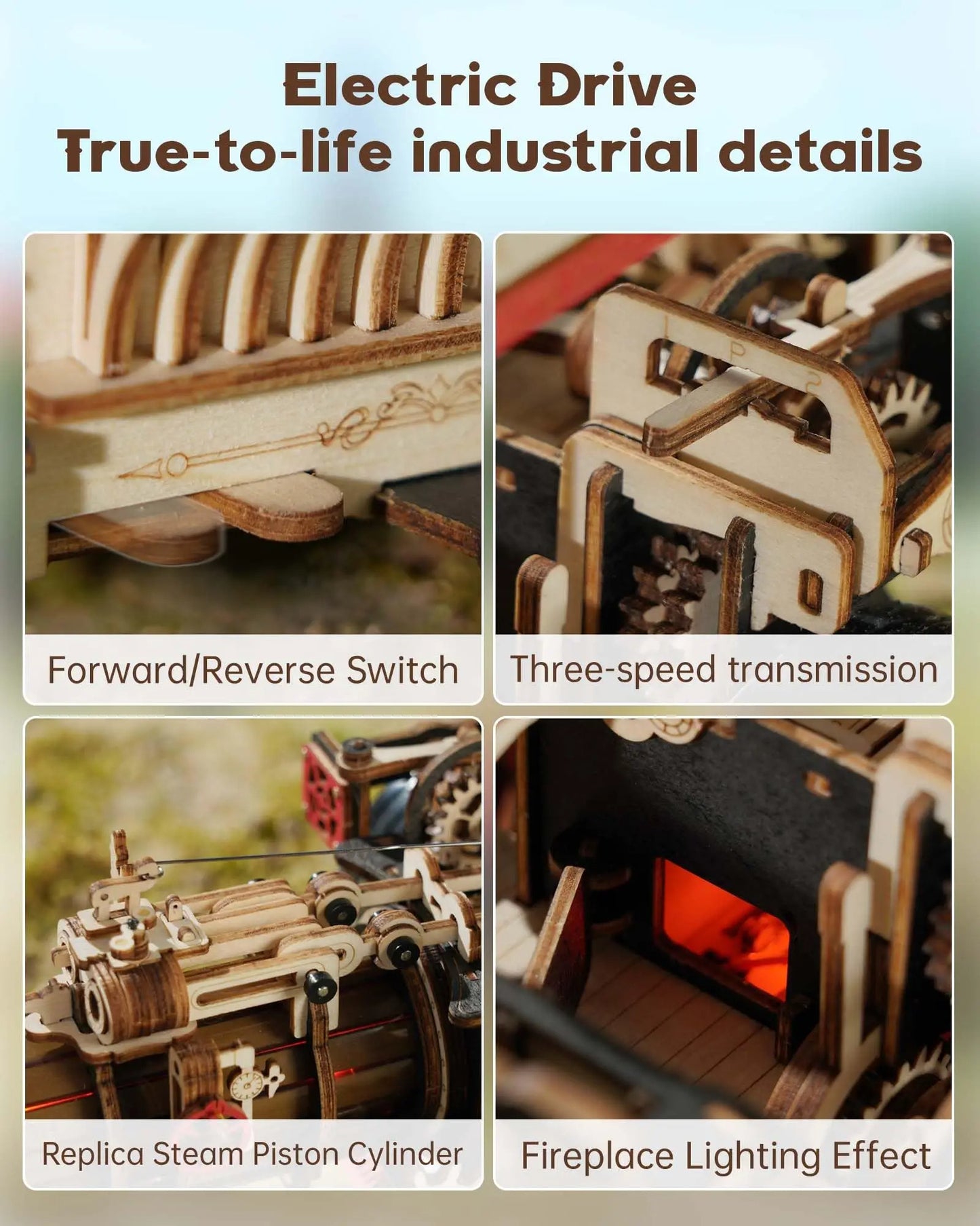 CraftAura Steam Engine Mechanical 3D Wooden Puzzle LKA01 (Battery powered)