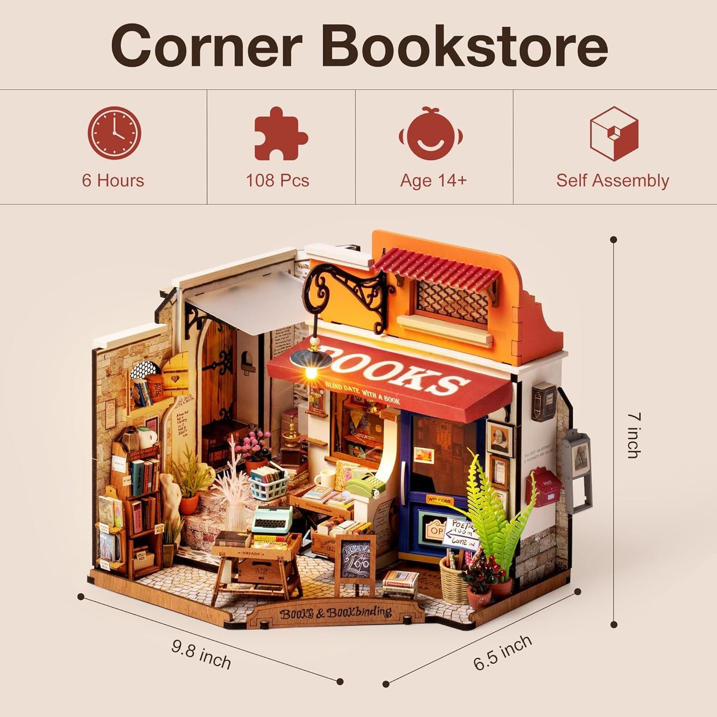 CraftAura Corner Bookstore DIY Miniature House Kit DG164