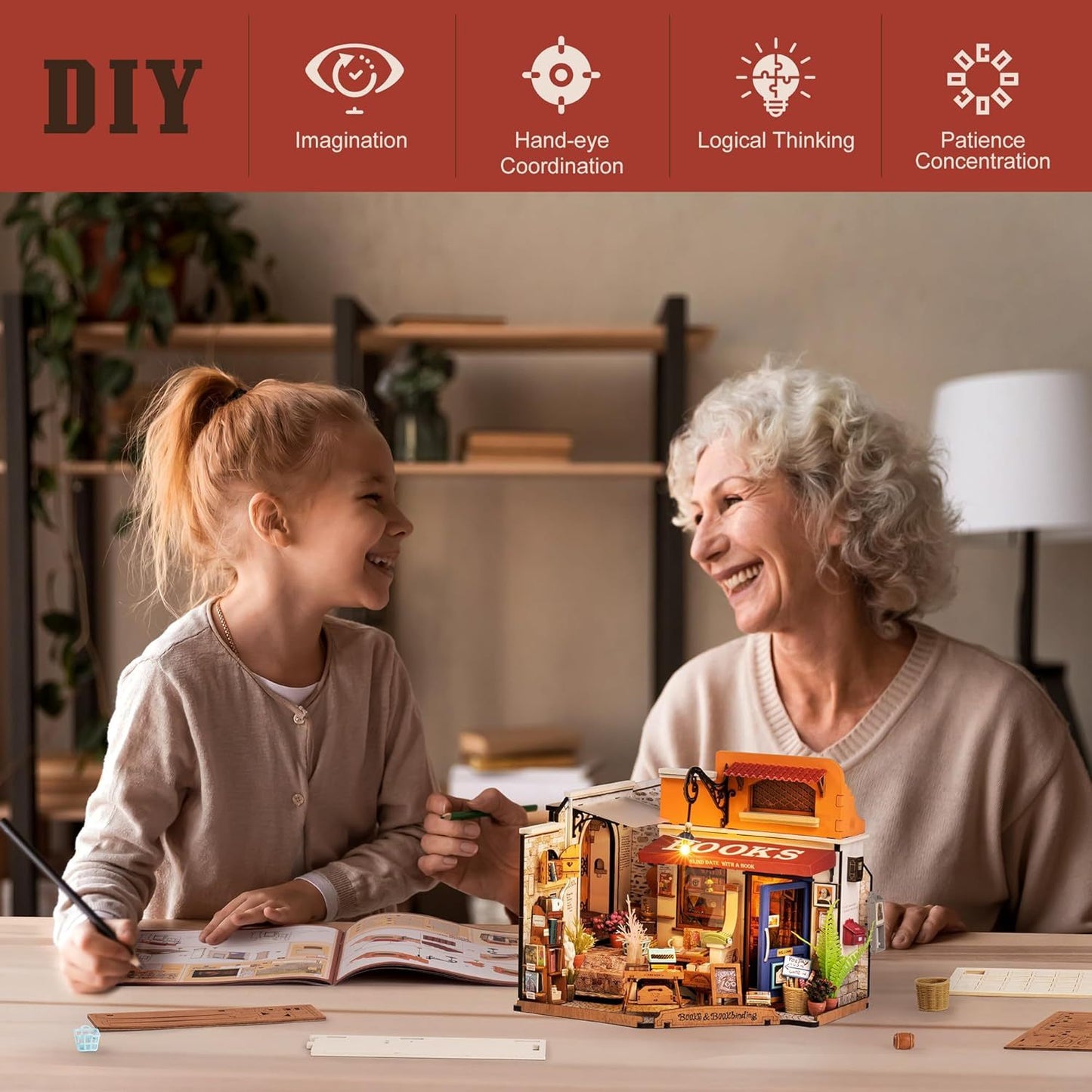 CraftAura Corner Bookstore DIY Miniature House Kit DG164