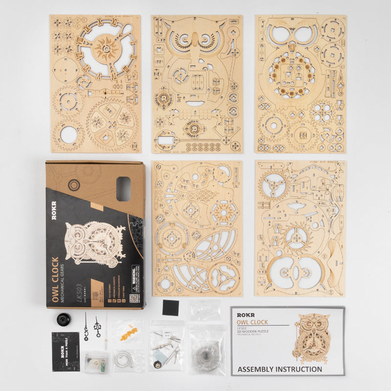 CraftAura Owl Clock Mechanical Gears 3D Wooden Puzzle LK503