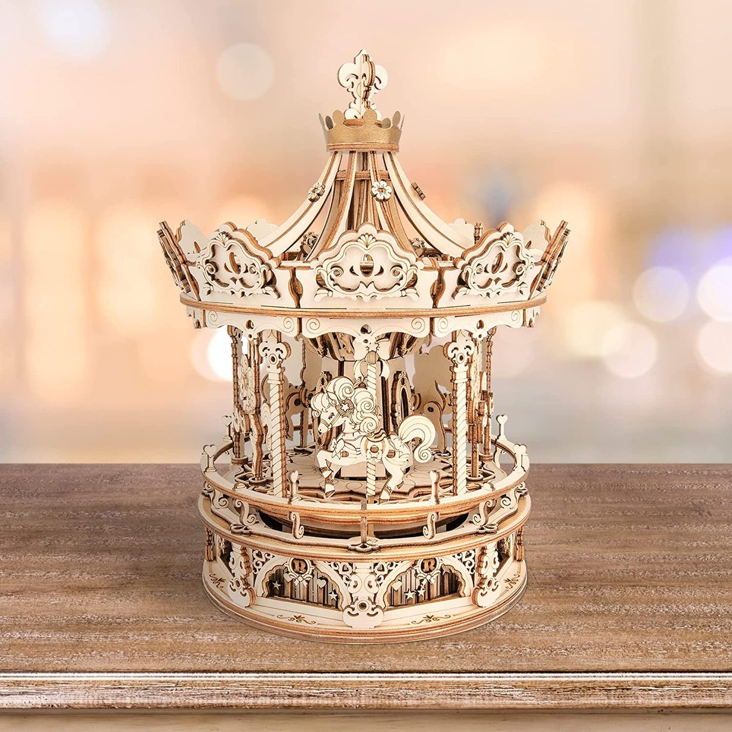 CraftAura Romantic Carousel Mechanical Music Box 3D Wooden Puzzle AMK62