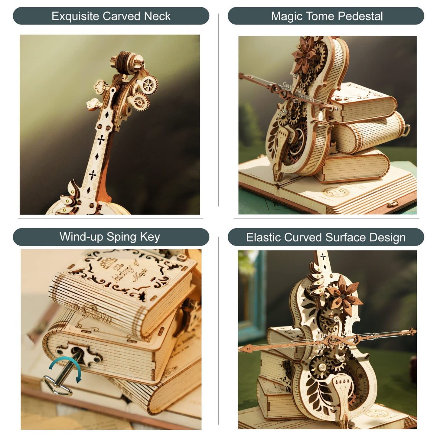 CraftAura Magic Cello Mechanical Music Box 3D Wooden Puzzle AMK63