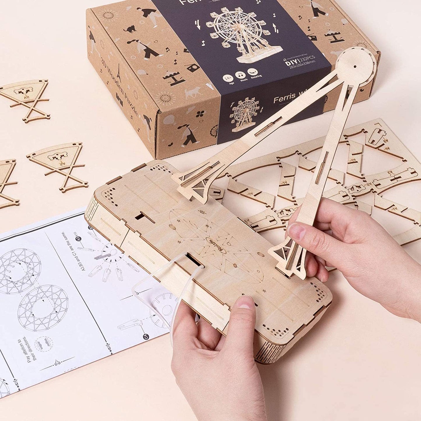 CraftAura Ferris Wheel 3D Wooden Puzzle Music Box TGN01