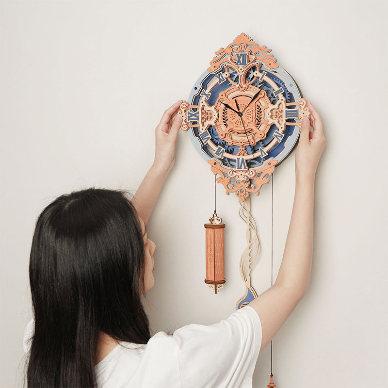 CraftAura Romantic Note Wall Clock Mechanical Gear 3D Wooden Puzzle LC701