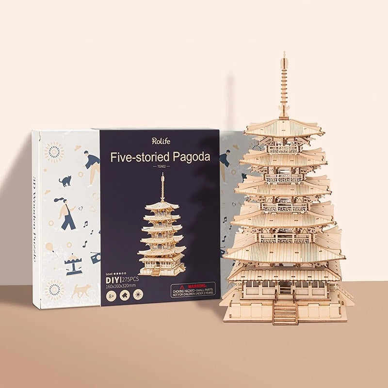 CraftAura DIY Five-storied Pagoda 3D Wooden Puzzle TGN02