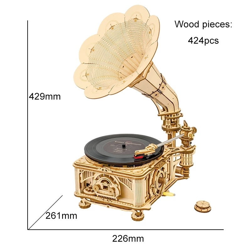 CraftAura DIY Crank Classic Gramophone LKB01 (Hand Rotating)
