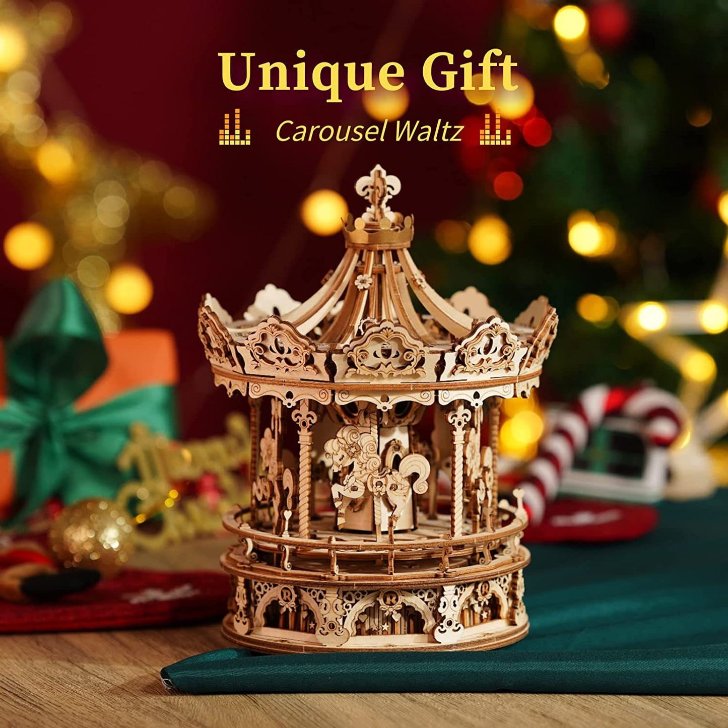 CraftAura Romantic Carousel Mechanical Music Box 3D Wooden Puzzle AMK62