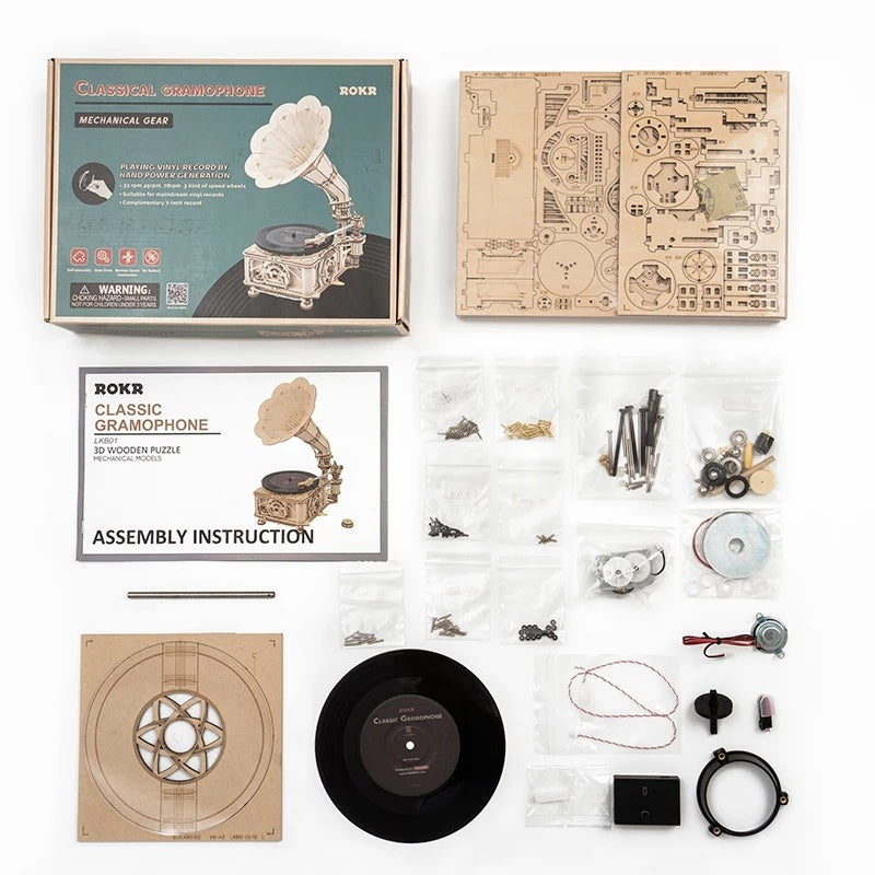 CraftAura DIY Crank Classic Gramophone LKB01 (Hand Rotating)