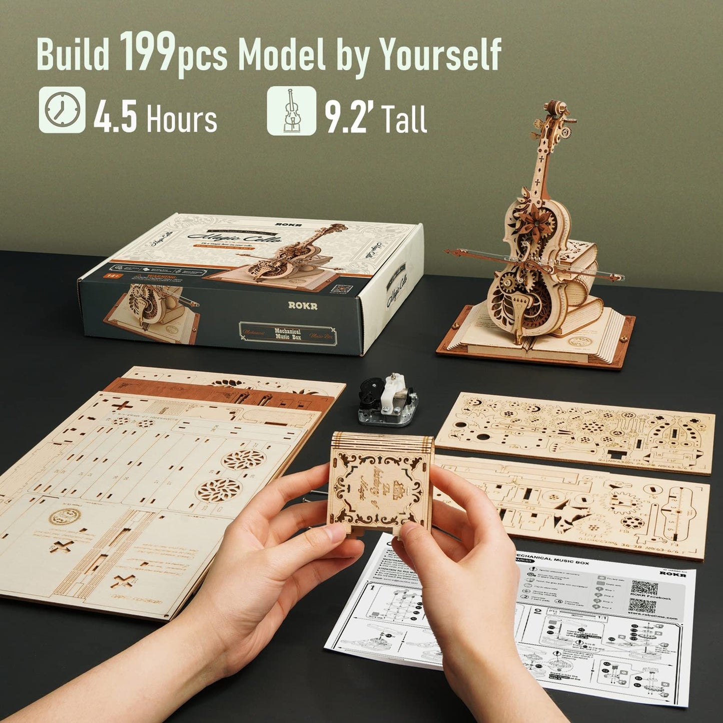 CraftAura Magic Cello Mechanical Music Box 3D Wooden Puzzle AMK63