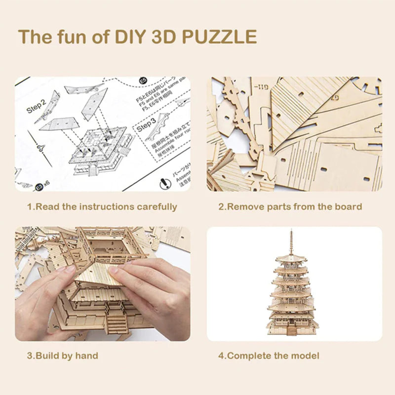 CraftAura DIY Five-storied Pagoda 3D Wooden Puzzle TGN02