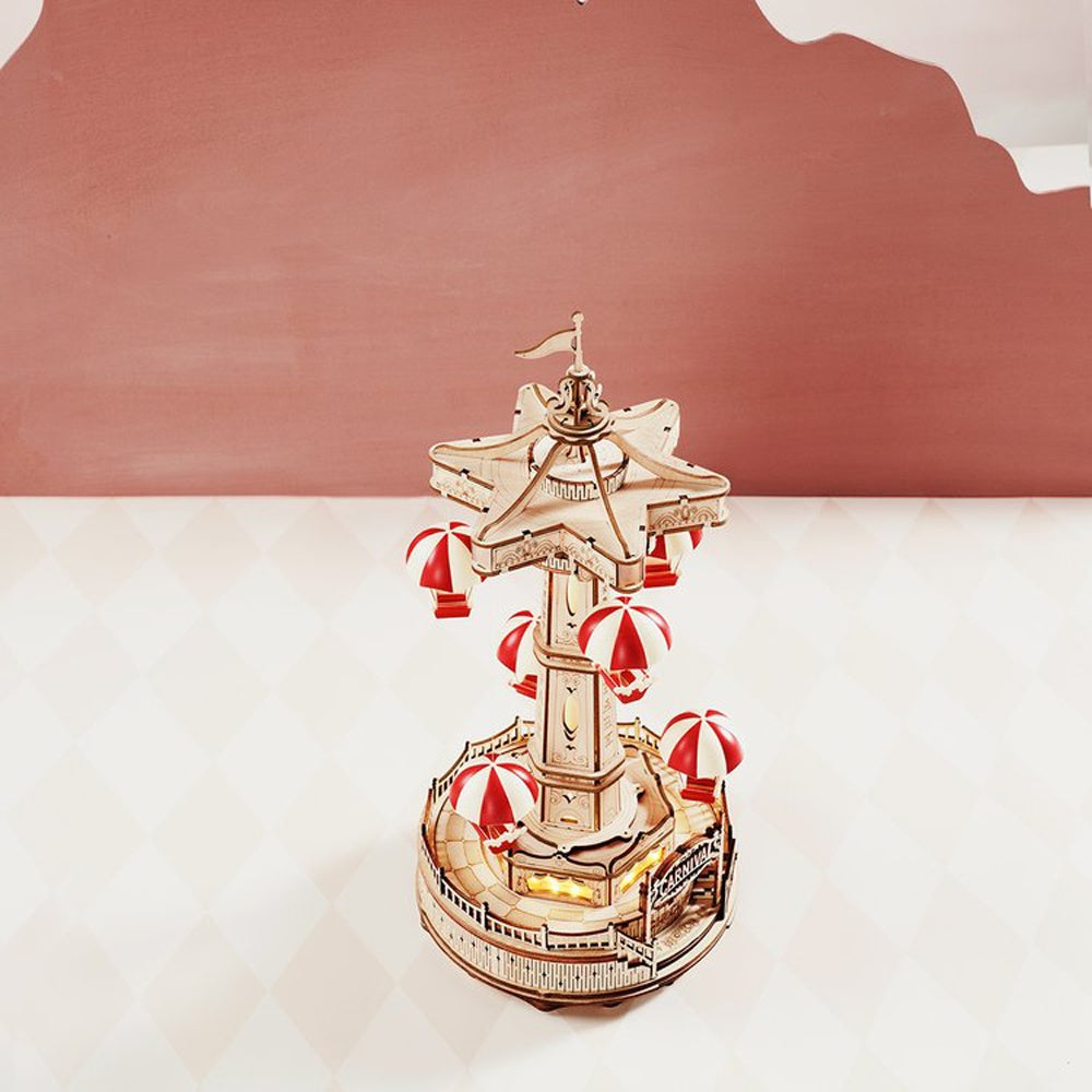 CraftAura Parachute Tower DIY Music Box 3D Wooden Puzzle EA01