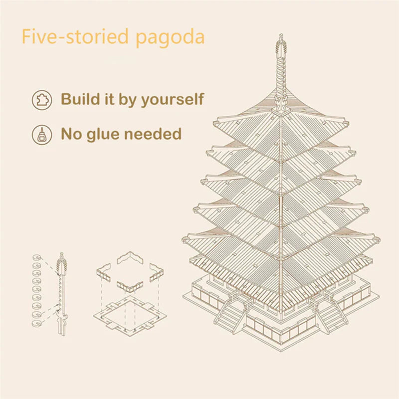 CraftAura DIY Five-storied Pagoda 3D Wooden Puzzle TGN02