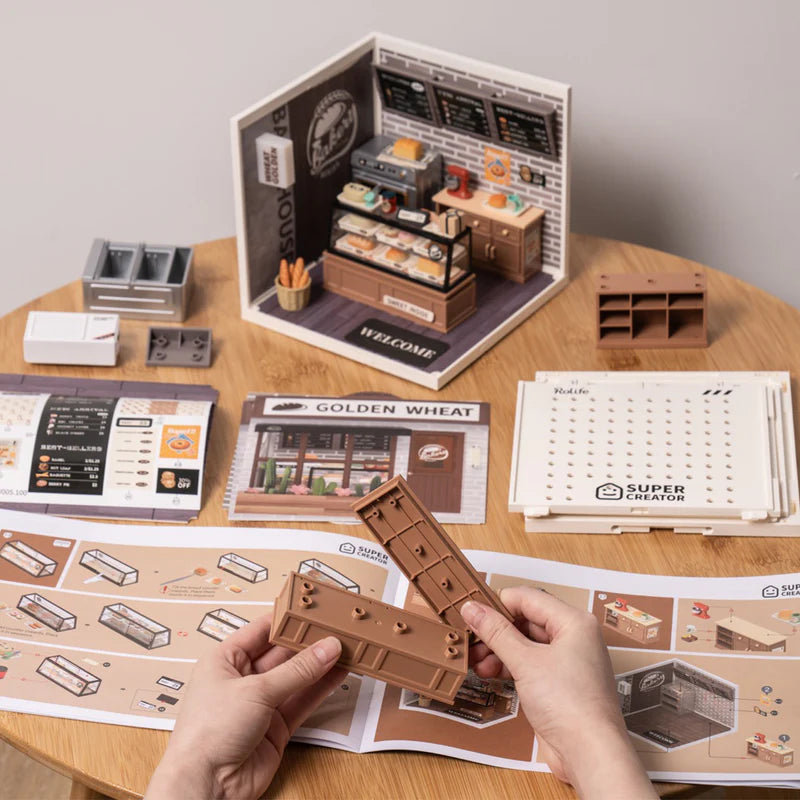 CraftAura Super Creator Golden Wheat Bakery DIY Miniature House Kit DW005
