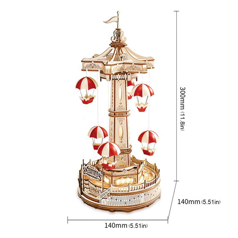 CraftAura Parachute Tower DIY Music Box 3D Wooden Puzzle EA01
