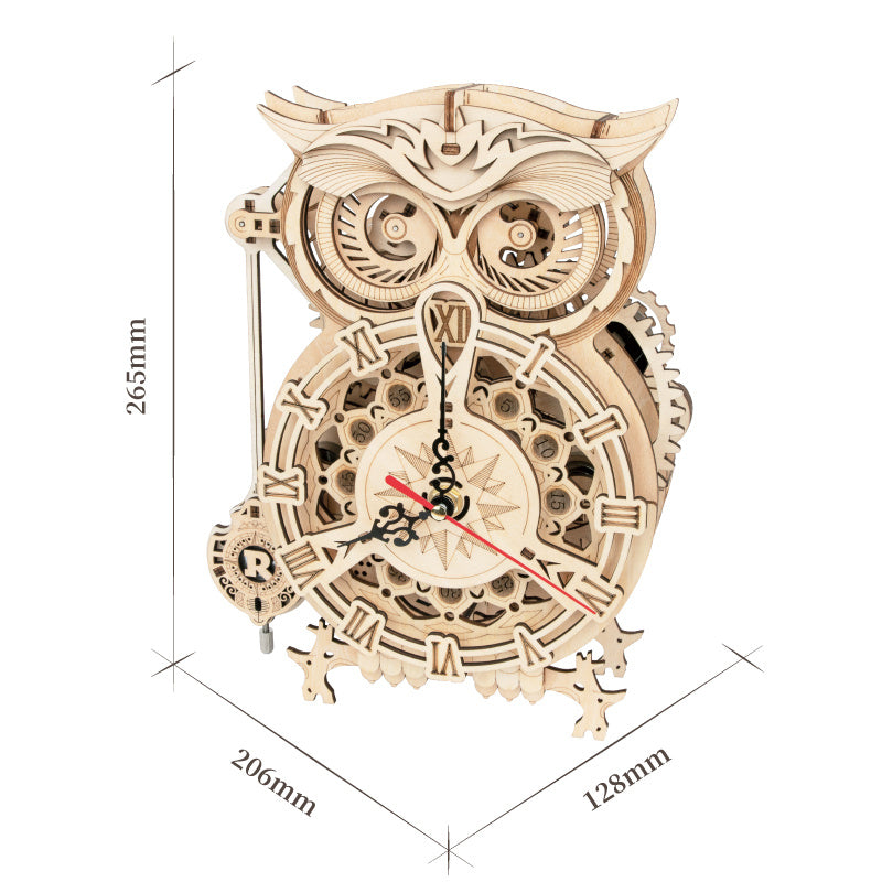 CraftAura Owl Clock Mechanical Gears 3D Wooden Puzzle LK503