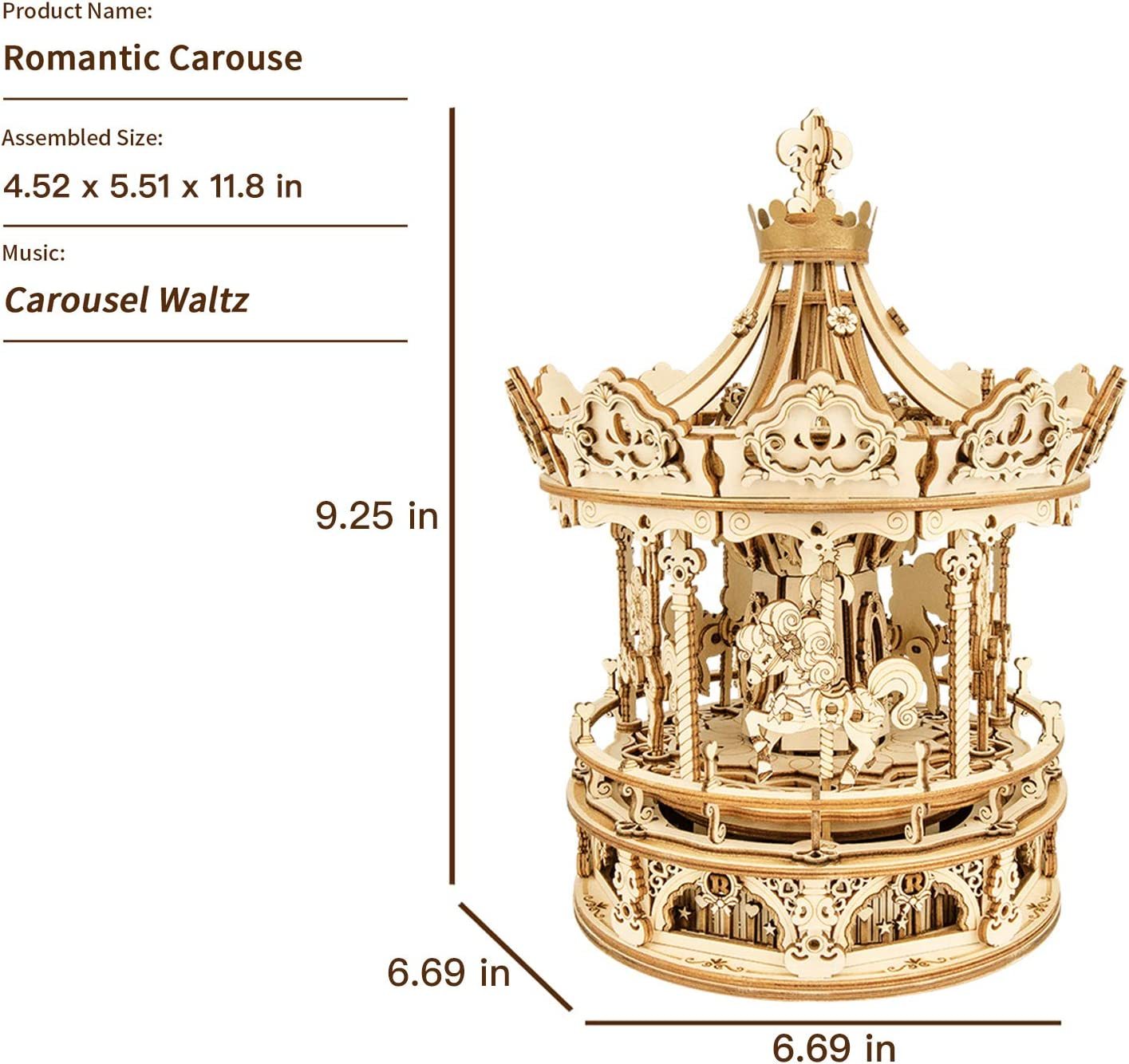 CraftAura Romantic Carousel Mechanical Music Box 3D Wooden Puzzle AMK62