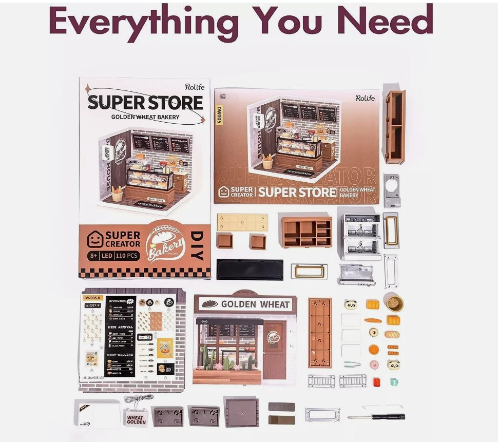 CraftAura Super Creator Golden Wheat Bakery DIY Miniature House Kit DW005