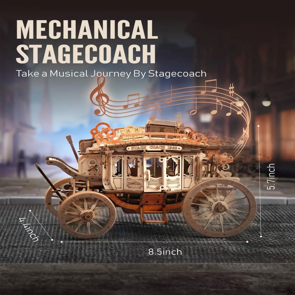 CraftAura Stagecoach Mechanical Music Box 3D Wooden Puzzle AMKA1