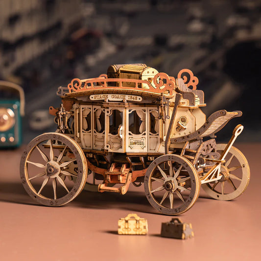 CraftAura Stagecoach Mechanical Music Box 3D Wooden Puzzle AMKA1