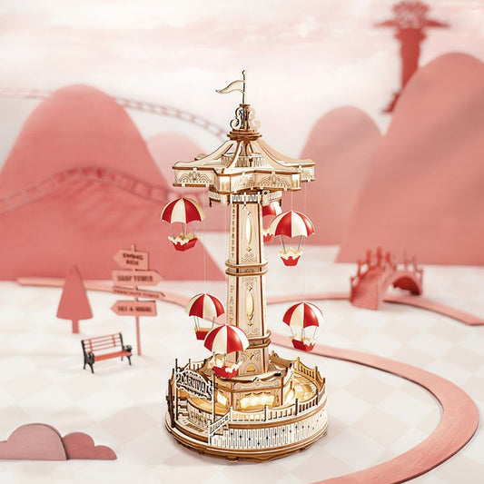 CraftAura Parachute Tower DIY Music Box 3D Wooden Puzzle EA01