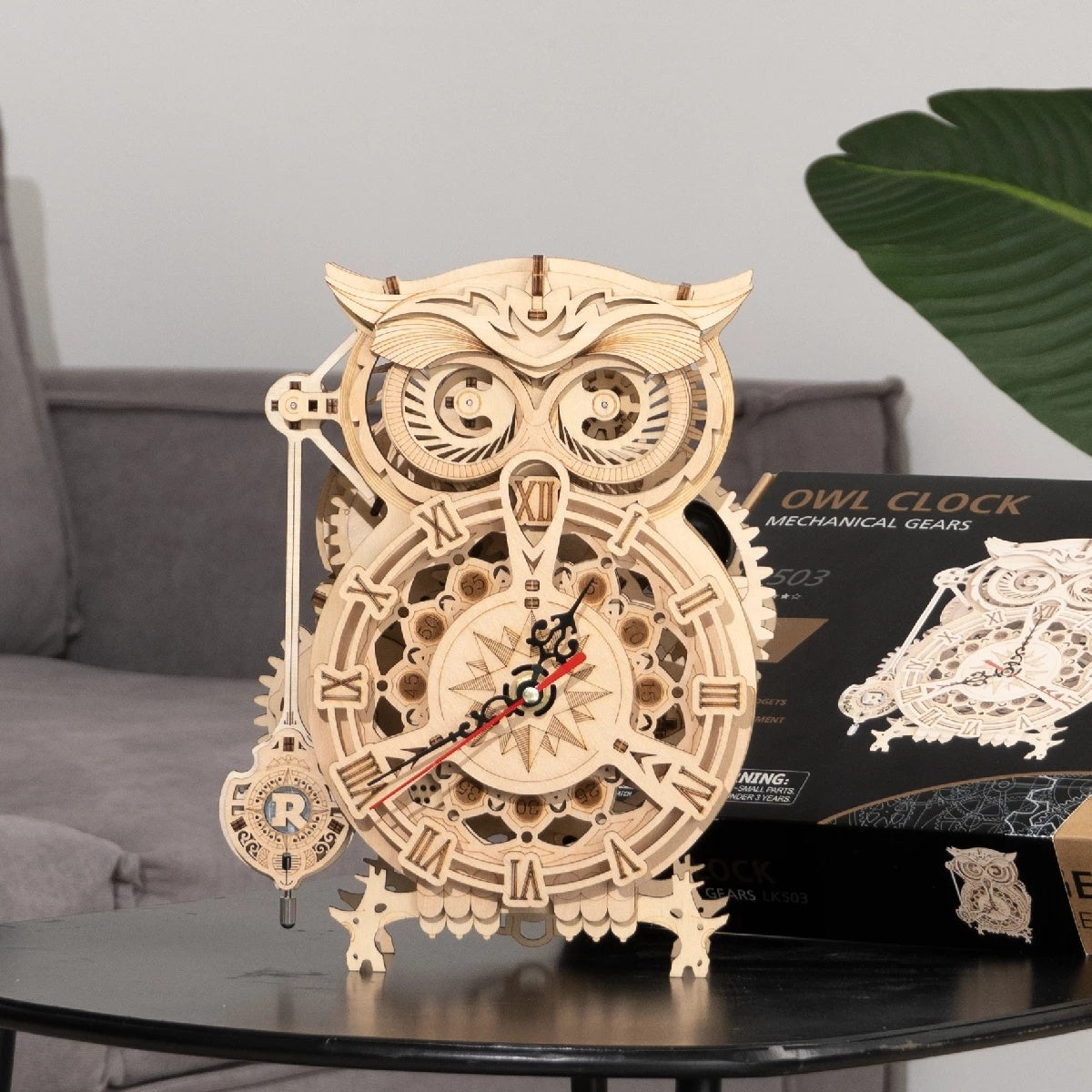 CraftAura Owl Clock Mechanical Gears 3D Wooden Puzzle LK503