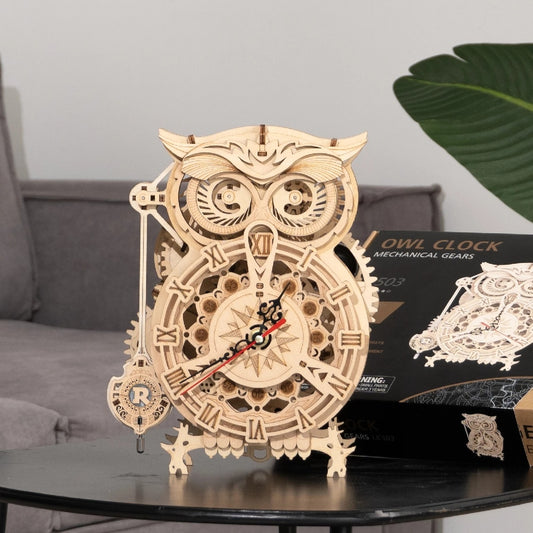 CraftAura Owl Clock Mechanical Gears 3D Wooden Puzzle LK503