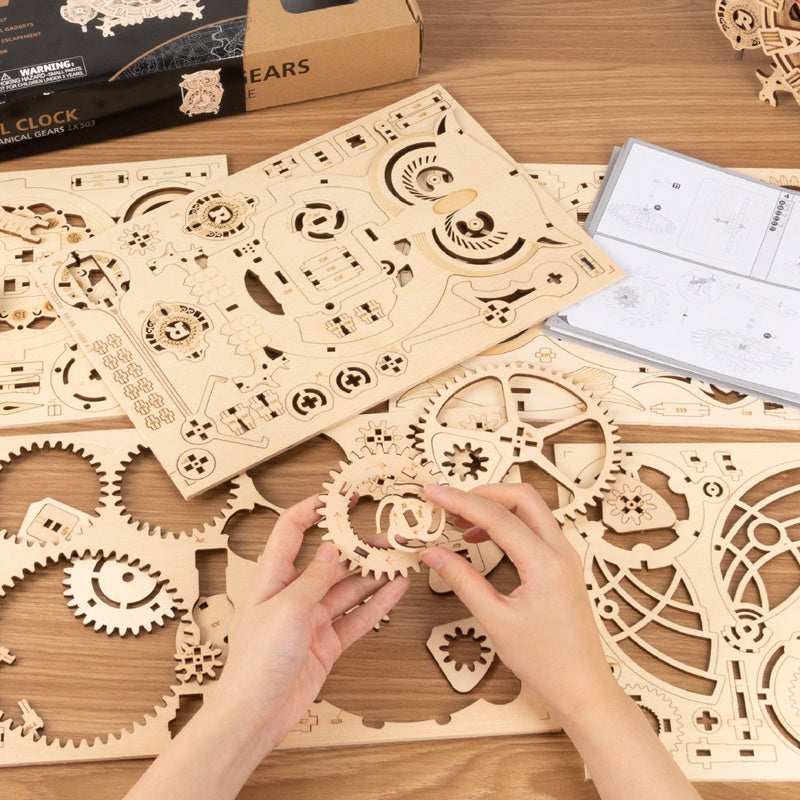 CraftAura Owl Clock Mechanical Gears 3D Wooden Puzzle LK503