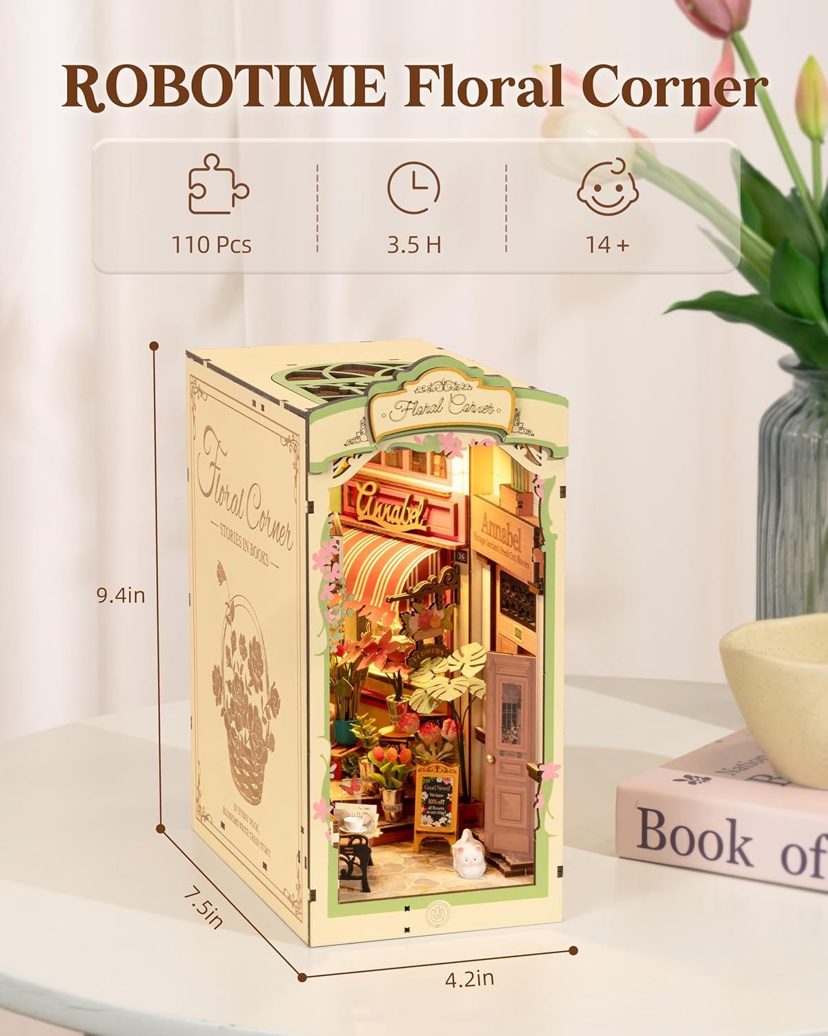 CraftAura Floral Corner DIY Book Nook Shelf Insert Kit TGB09